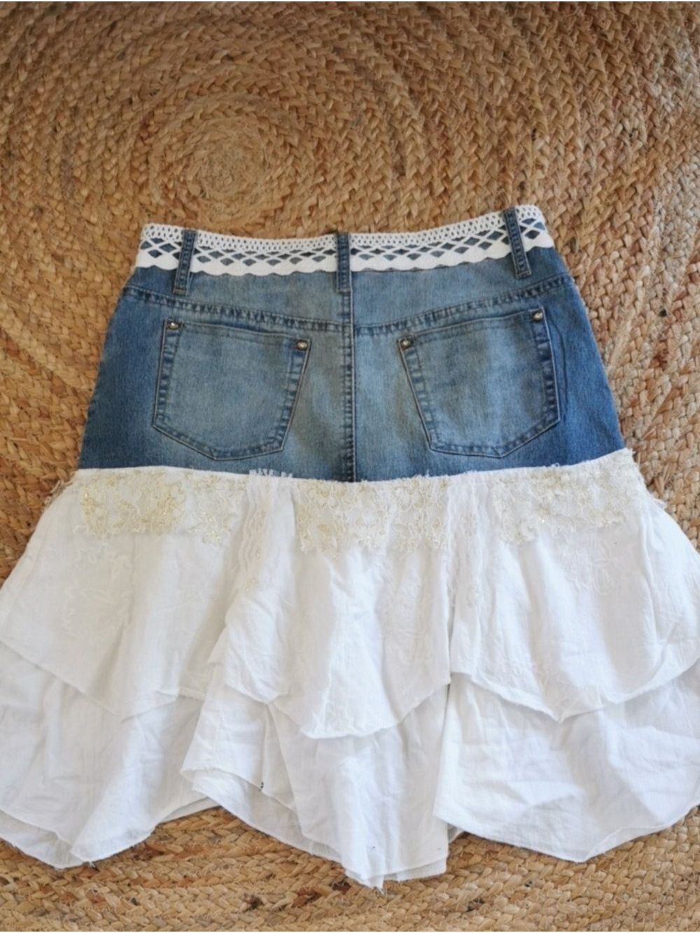 Old Valley Jeans Y2K  Upcycled Boho Denim  Indiesleeze Tiered Mini Skirt. S